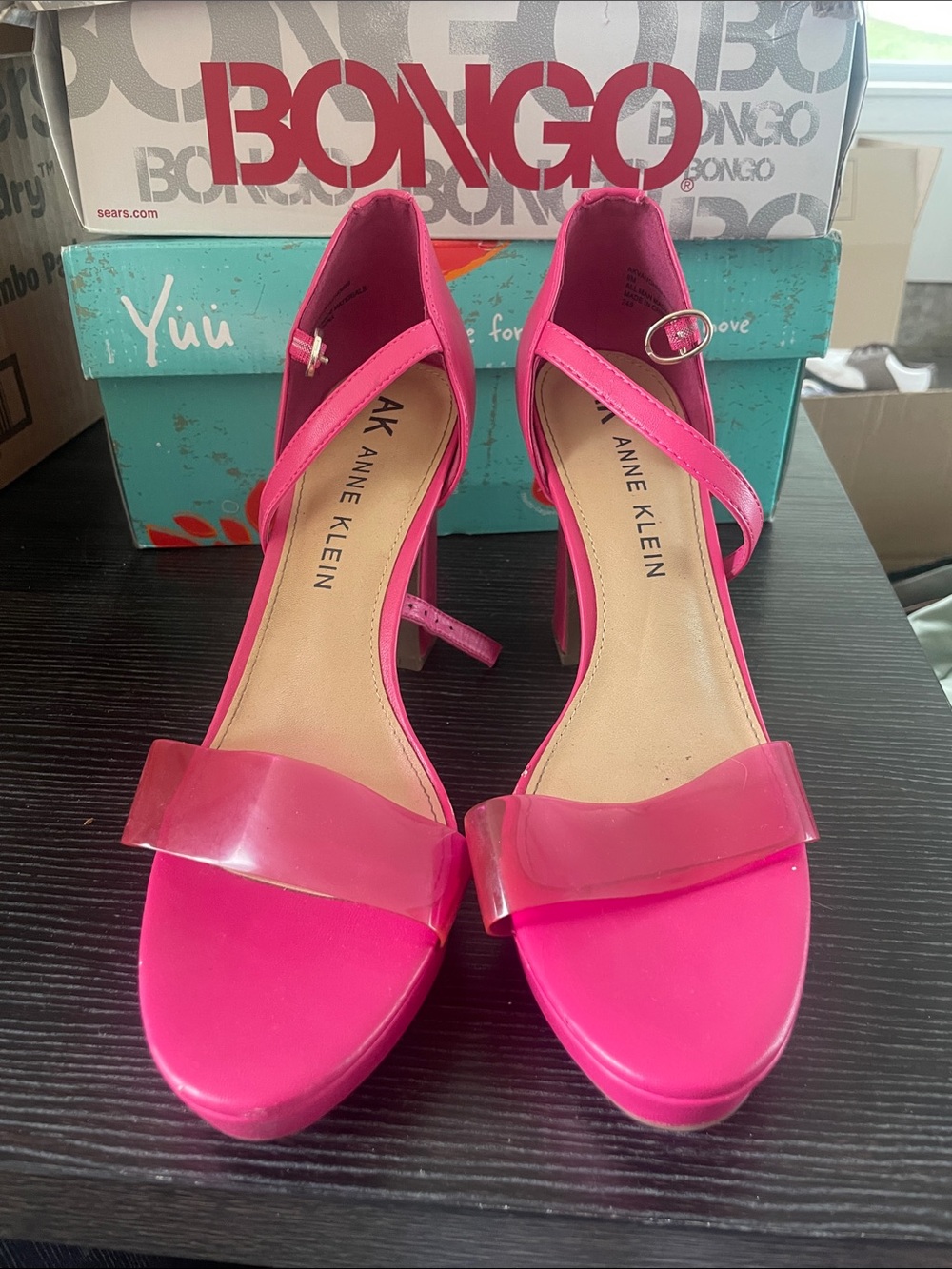 Anne Klein Hot Pink Open-Toe Ankle Strap Heels